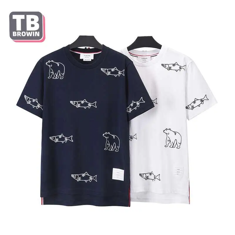 TB BROWIN men's T-shirt brand summer round collar cotton embroidery Korean version of sweat absorption leisure short sleeves