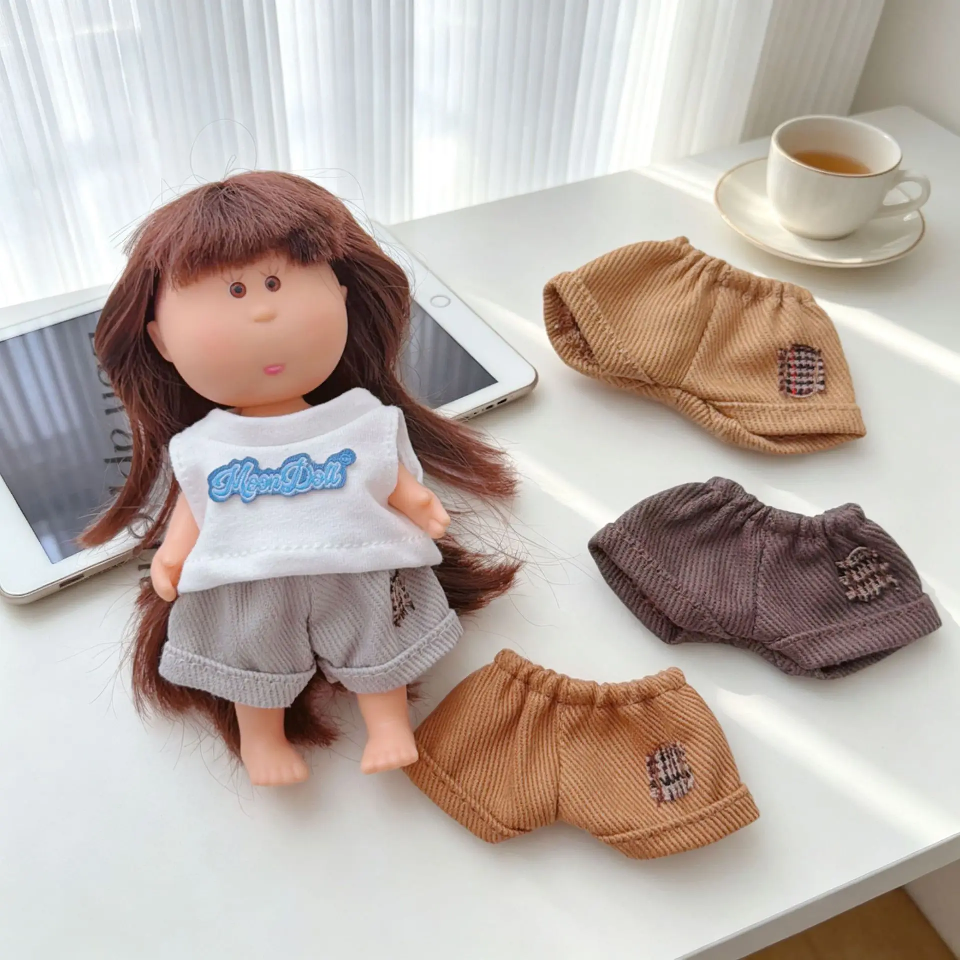 10cm Kawaii Mini Idol Doll Clothes White Top Pants Set Plush Doll Accessories Can Changing Clothes Game Fans Collection Gifts