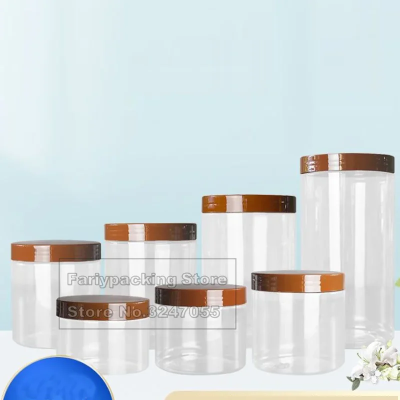 200ml 250ml 300ml 200g 250g 300g White Black Brown Transparent Lid Cover Clear Empty Packaing PET Plastic Jar Pot Containers