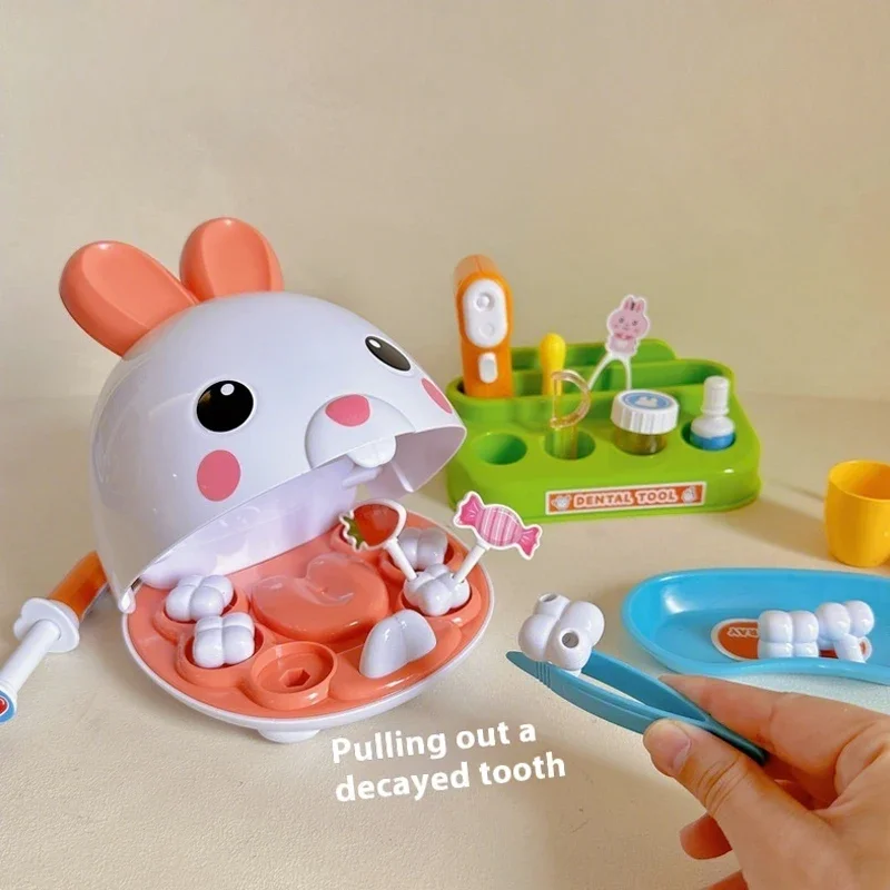 うさぎの歯医者さんおもちゃ シミュレーション 歯磨き 抜歯 注射 歯のゲーム 医師 看護師 ロールプレイ 医療ツール 子供向け教育玩具