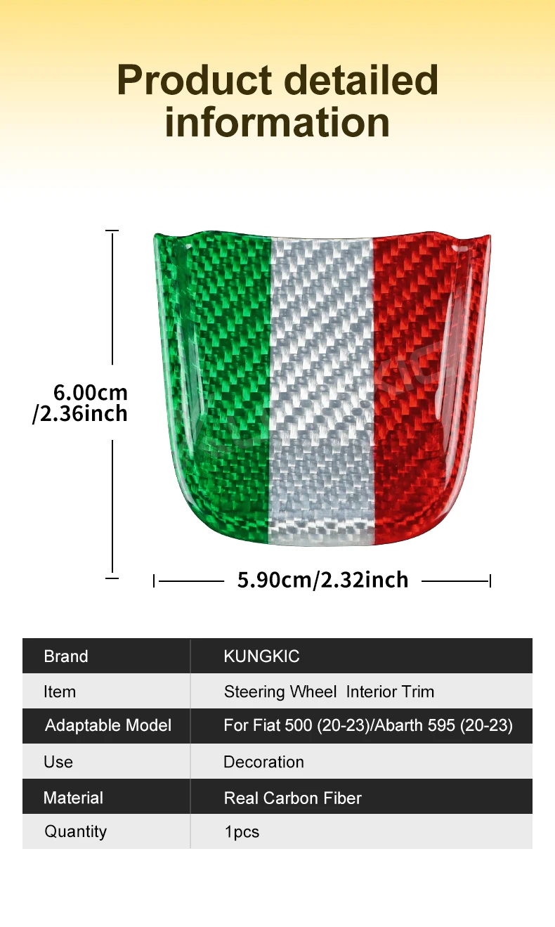 Echter Hartkohlefaser-Aufkleber für Abarth 595 Fiat 500 2020 2021 2022 2023 2024 Auto Tricolor Carbon-Verkleidung Innenraum-Zubehör – Detail 10
