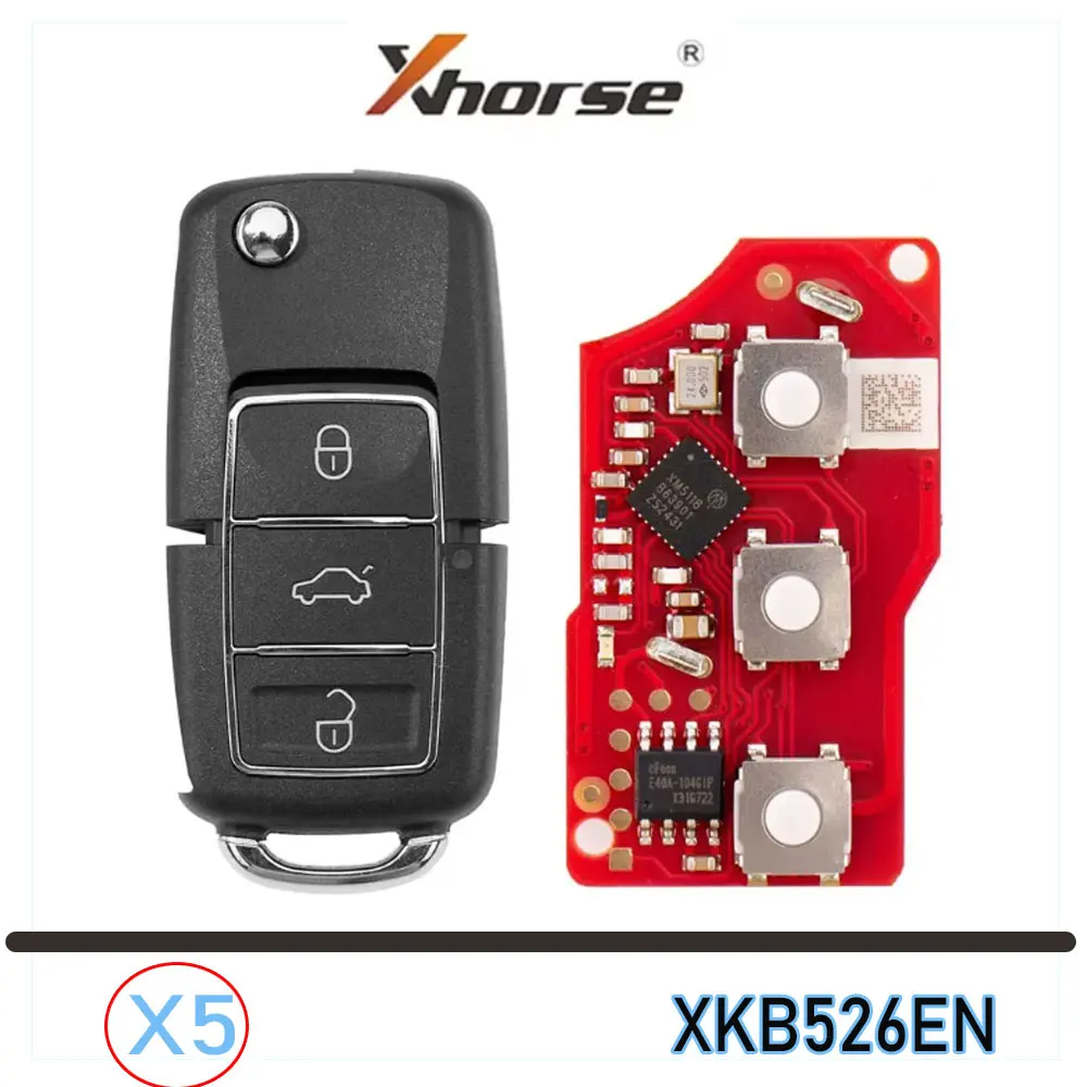 

5 шт. Xhorse XKB526EN VVDI проводной автомобильный ключ-пульт для VW B5, 2-го поколения, 3 кнопки (аналог XKB506EN) для VVDI2 MINI Tool