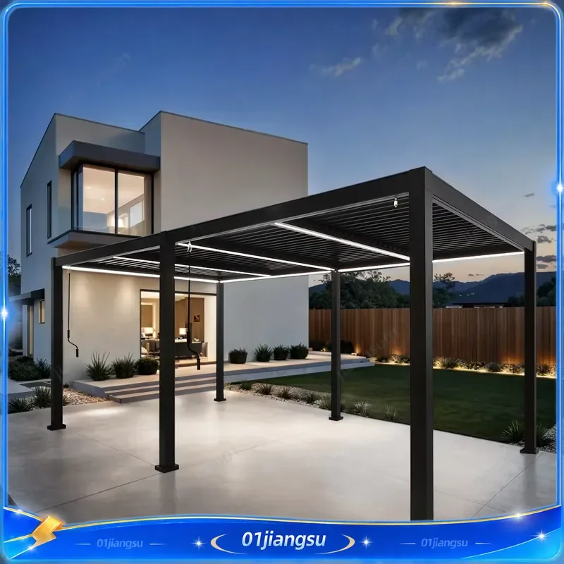 Luxury Aluminum Pergola Motorized Retractable Roof Windproof ZIP Screens All Weather Outdoor Patio Gazebo Cover Garden Awning