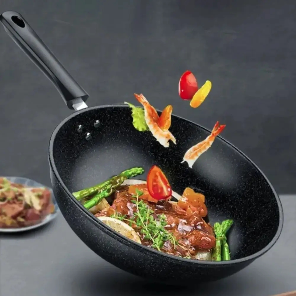 أواني طهي المطبخ غير لاصقة مقلاة مقلية مسطحة القاع مقلاة عالمية مع غطاء ووك شريحة لحم #4