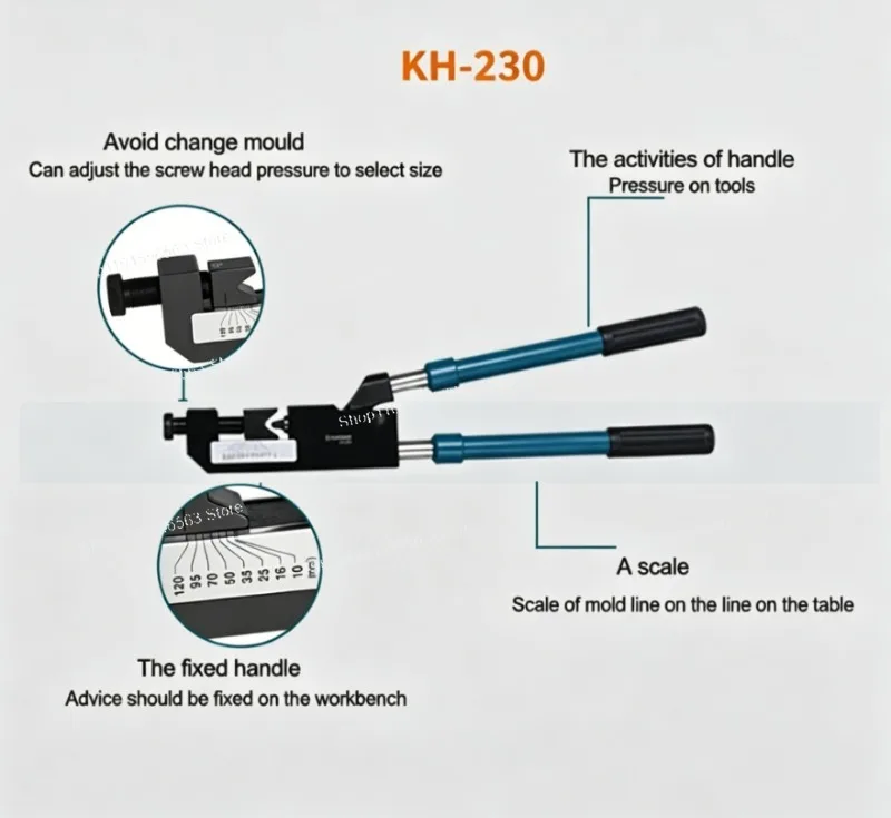 KH-230 Mechanical Crimping Pliers: 10-240mm², Indent Type, 980mm Handles for Wire Terminals