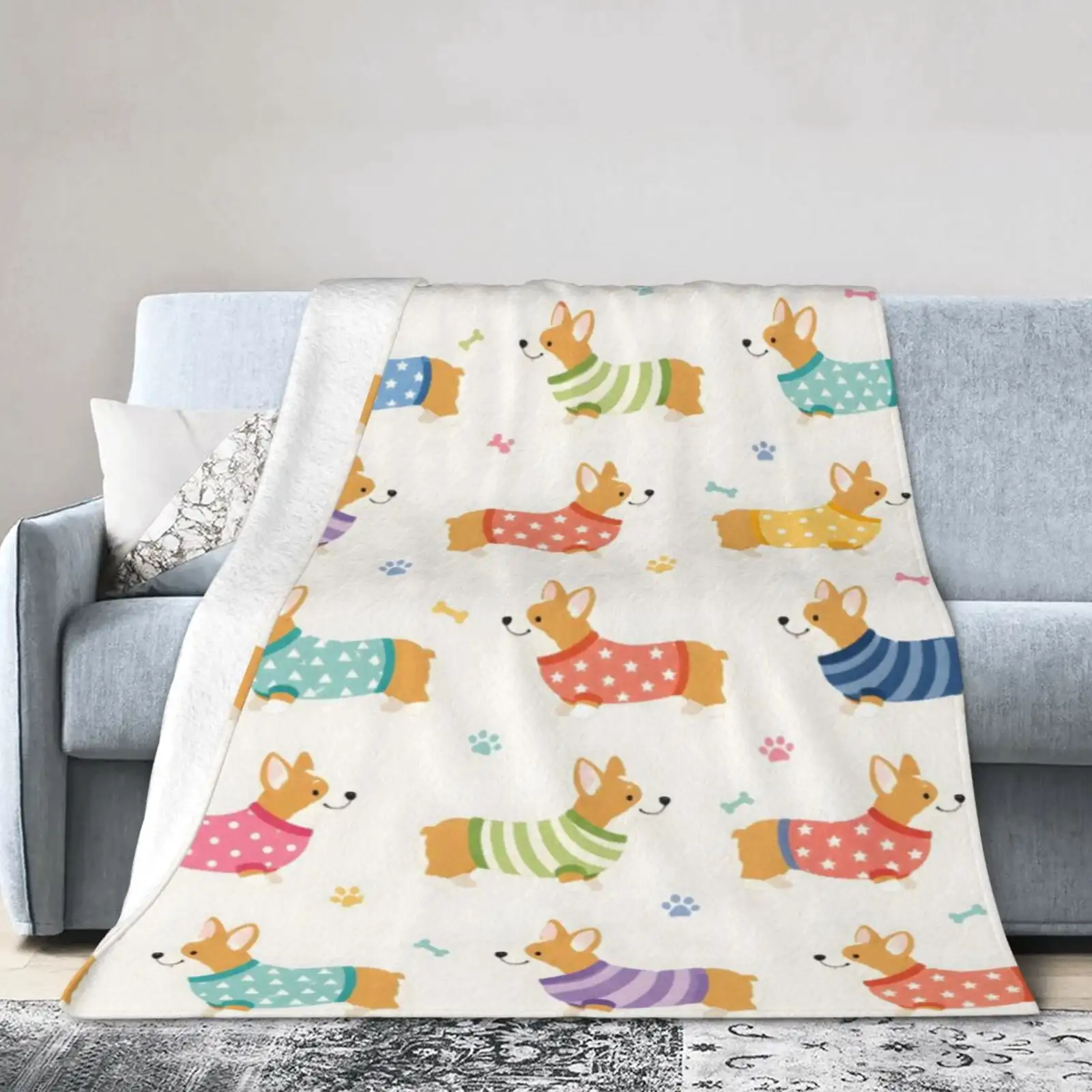 Corgi Dog Sweater Paw Blanket Gift Throw Blanket Cozy Soft Home Decor Gift for Dog Lovers 60x50