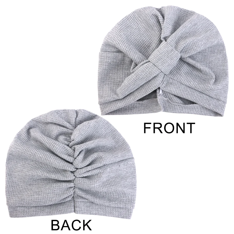 New Women's Cotton Thickened Waffle Square Knotted Turban Head Wrap Cancer Chemo Beanies Cap Headwear Cap Bonnet Hair Loss Hat - view 3