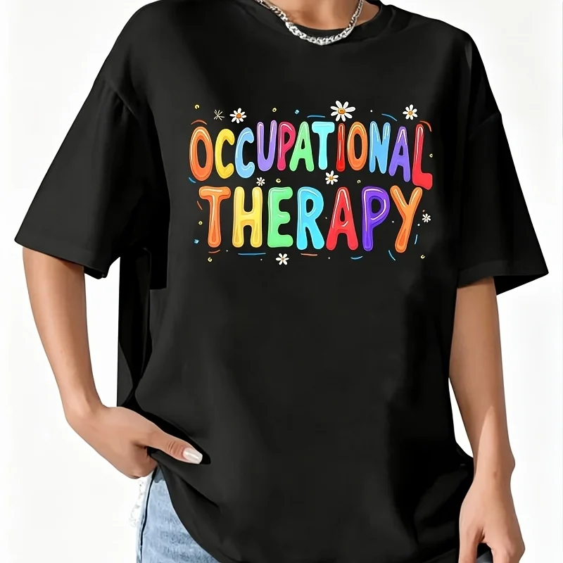 Occupational Therapy -Ot Therapist Ot Month Groovy Retro Women's 100% Cotton T-Shirt Short Sleeve Top Casual Round Neck Fun Print Tee S-5Xl