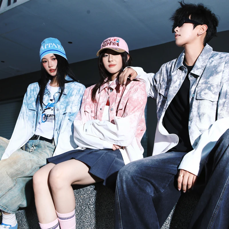 

Мужская свободная корейская рубашка градиентного цвета, модная рубашка, пальто унисекс, однобортное пальто с длинными рукавами, повседневный мужской топ с карманами