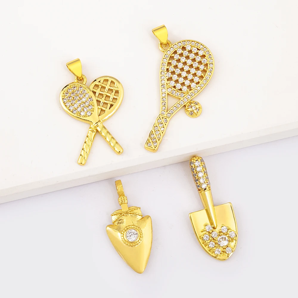 New Design Shovel/Tennis Racket Shiny Crystal Zircon Pendant diy Necklace For Women Handmade Jewelry Making Accessories Supplies