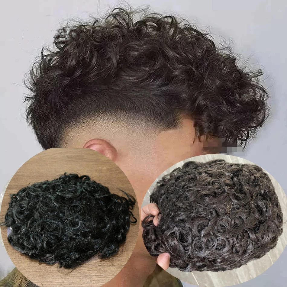 8mm 10mm 20mm rambut palsu pria untuk pria warna coklat hitam 15MM rambut manusia Afrika Amerika Super awet pengganti prostesis renda Mono