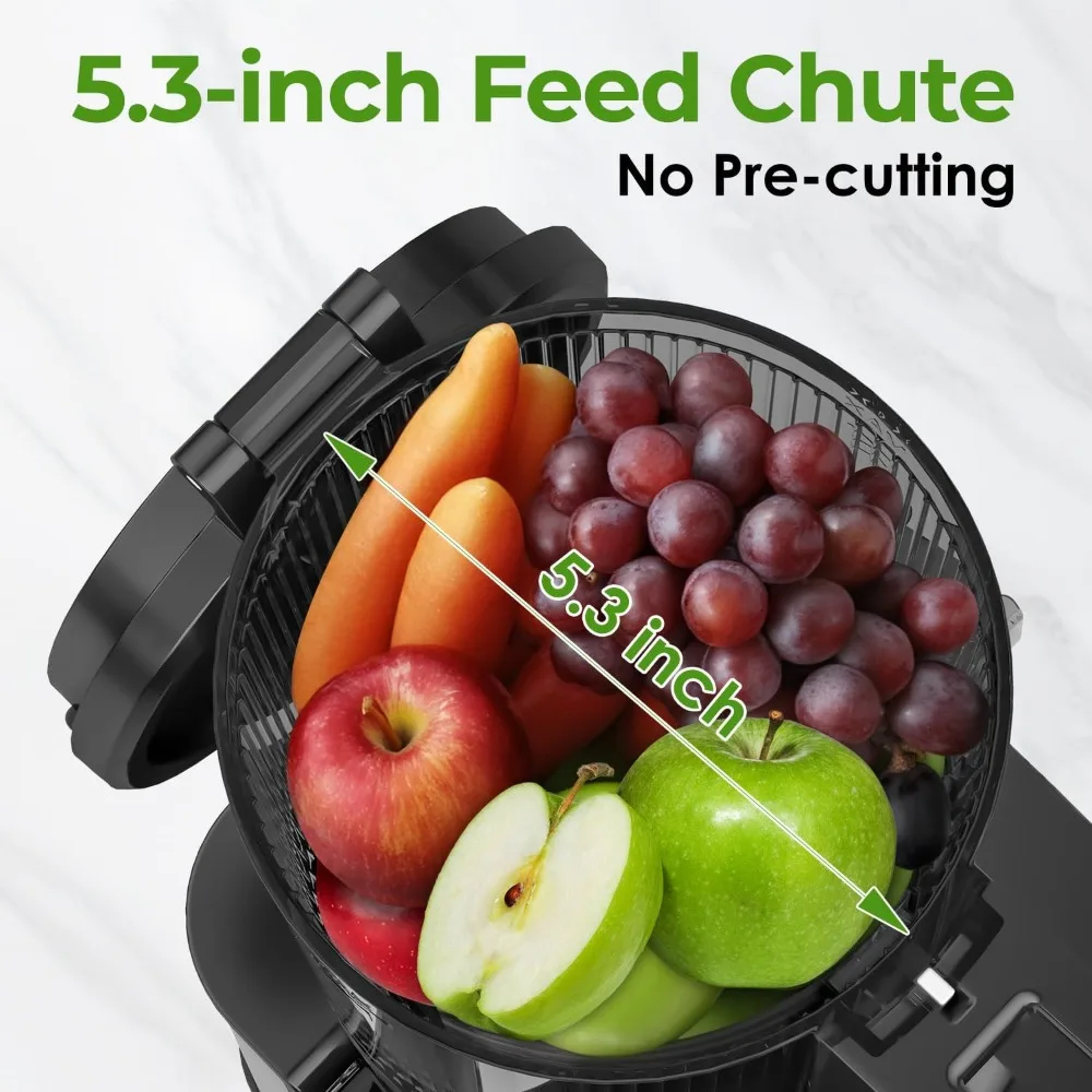 HAOYUNMA Masticating Juicer Machines, 350W Slow Cold Press Juicer with 5.3" Feeding Chute, High Juice Yield Juicer for Fruits