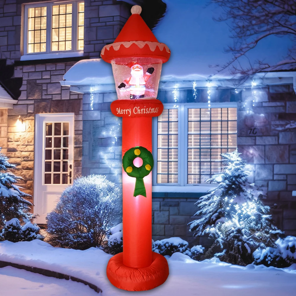 8.8ft Inflatable Street Lamp Christmas Decorations Lighthouse LED Lighted Blow Up Decor for Xmas Party Outdoor Yard Garden Lawn
