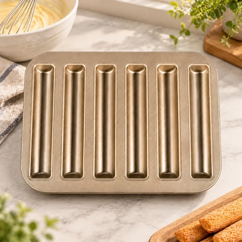 Durable Carbon Steel Baking Tray with 6 Cavities for Muffins and Long Biscuit Sticks Non-Stick Surface