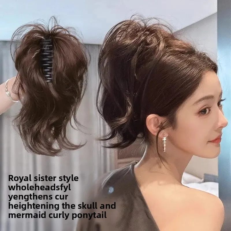 Extensión de cabello de cola de caballo de alta calidad, rizo de sirena, Clip de cola corta en cabello falso para mujeres, extensiones de cabello de cola de fibra asiática
