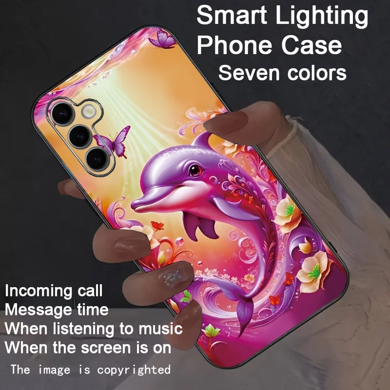 

Dreamy Purple Dolphin Flash Phone Case For Samsung S25 S23 Ultra S22 Plus A34 A23 Cases Cover Galaxy S24Ultra S23FE LED Fundas