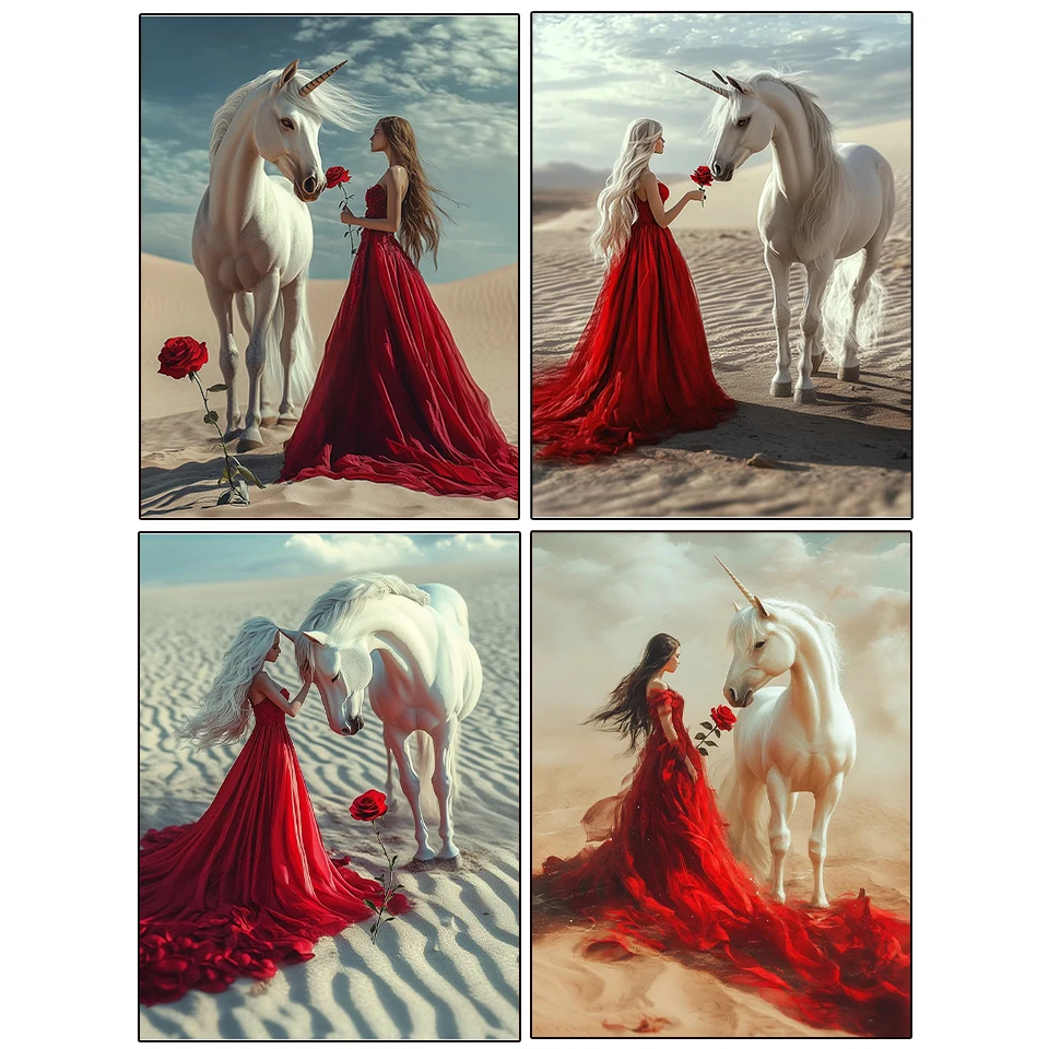 

Fantasy Sunset Flower White Horse With Women Diamond Painting New Diamond Embroidery Mosaic Diy Crystal Art Horse Home Decor