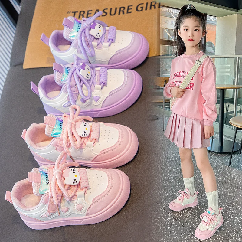 حار فتاة مرحبا كيتي Kawaii موضة الترفيه أحذية رياضية طالب الربيع والخريف مواسم أنيمي الكرتون عدم الانزلاق الطفل أحذية رياضية جديد