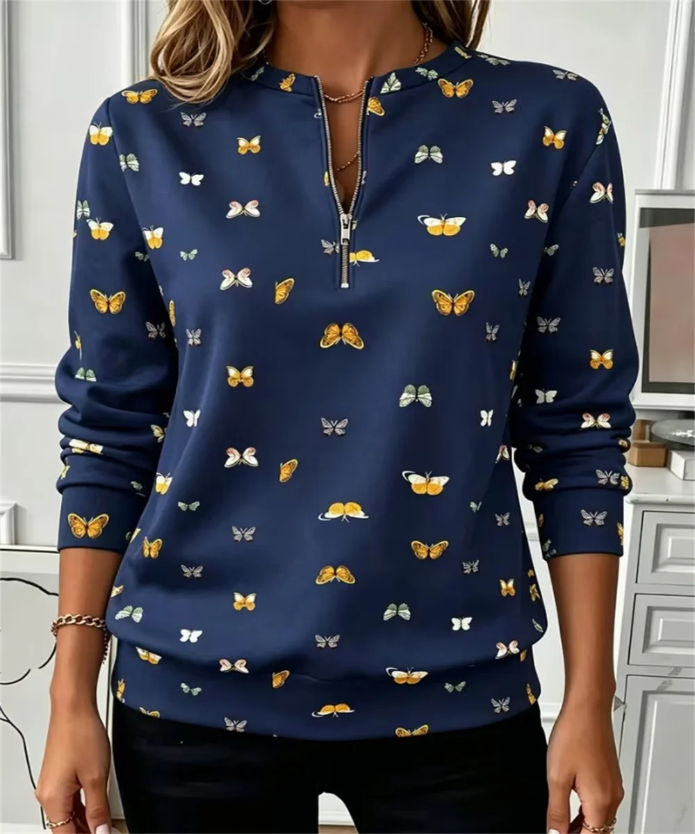 2026 Spring and Autumn Women's New Retro Butterfly and Flower Printed Long Sleeve Hoodie, Forest style Retro Casual Top