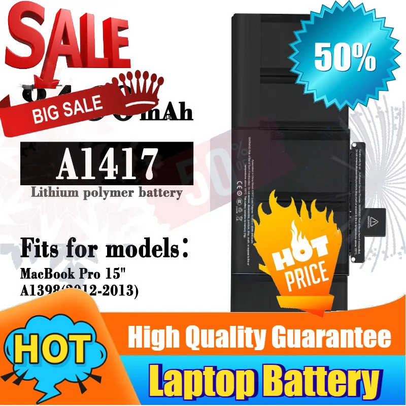 SWZY 10.95V 8460mAh Laptop Battery A1417 For Apple Macbook Pro 15 inch A1398 (Mid 2012 Early 2013) Retina MC975LL/A MC976LL/A MD