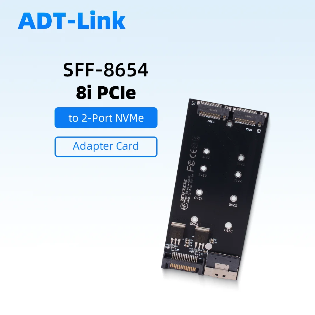 

SFF-8654 Карта адаптера 8i PCIe на 2 NVMe M.2 NGFF SSD Sff 8654 Расширение базовой пластины для высокоскоростных устройств хранения Компьютерный сервер