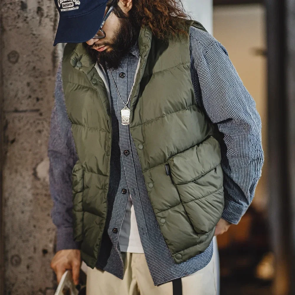 Down Vest White Duck Down Filling Thickened Warm Stand-up Outerwear Vests Large Double Side Pocket Maden Men's Autumn and Winter