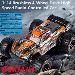 1:14 Brushless 4WD All Terrain Off-Road High Speed Remote Control Car 80KM/H Highlight LED lighting Drift Racing RC Car Truck