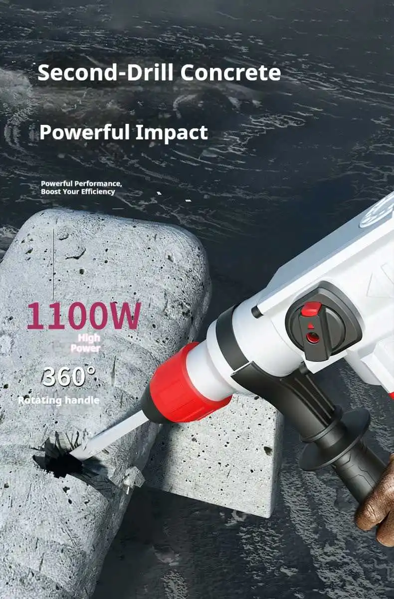 Heavy 220V-240V Electric Rotary Hammer Impact Drill Set 2 Functions SDS PLUS Bit 5800 BPM for Concrete Breakers Wall Demolition