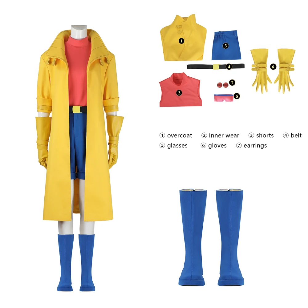 Halloween Carnival Adult Sexy Female Anime X Police 97 Man Jubilation Lee Jubilee  Cosplay Costume Yellow Trench Coat