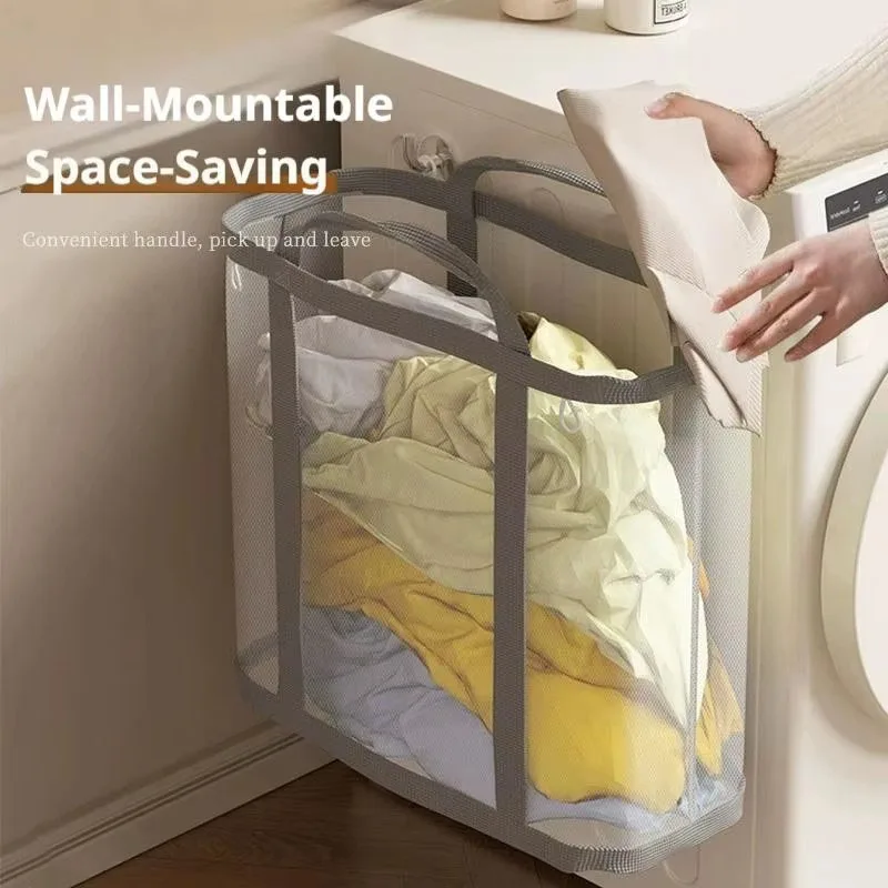 Mesh Laundry Basket Nylon With Handle Breathable Folding Portable Dirty Clothes Underwear Organizer Bags Large Capacity Storage image 6