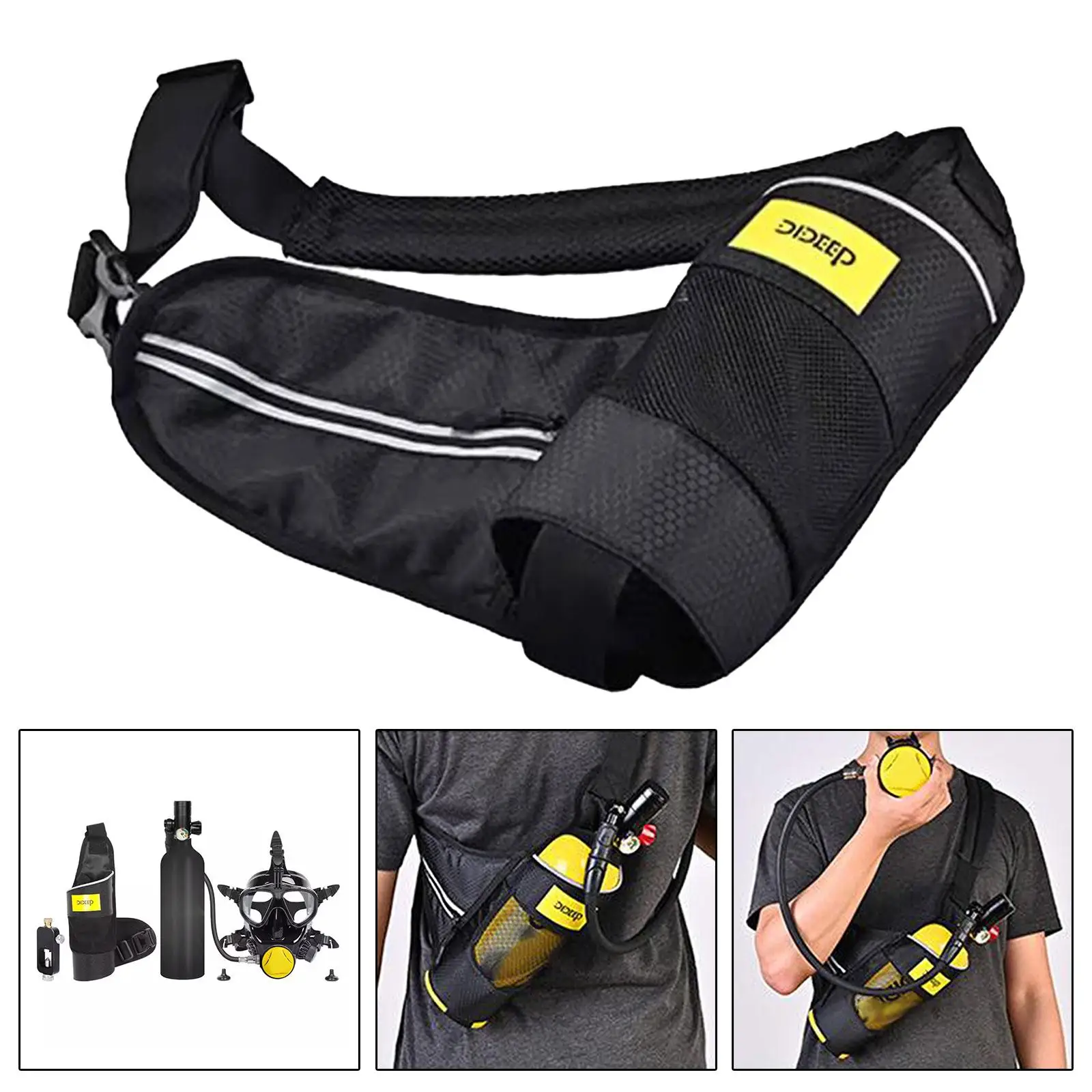 Scuba Diving Tank Bag Shoulder Bag 1 L Tank Dive Cylinder Bag Quick Dry Reflective Bottle Holder Black Water Sports Swimming