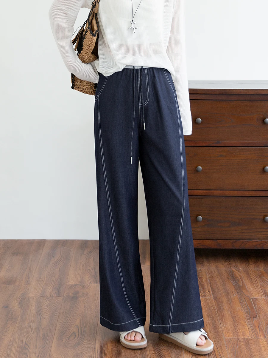 

Широкие брюки свободного кроя для женщин, летние, прохладные, немнущиеся, простые в уходе, длинные, драпирующиеся, джинсовые, прямого кроя, стройнящие