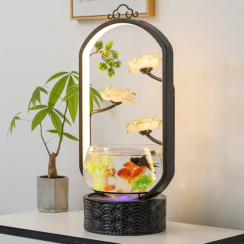 

Light luxury ceramic glass fish tank desktop running water fountain ornament living room office lucky humidifier opening gift