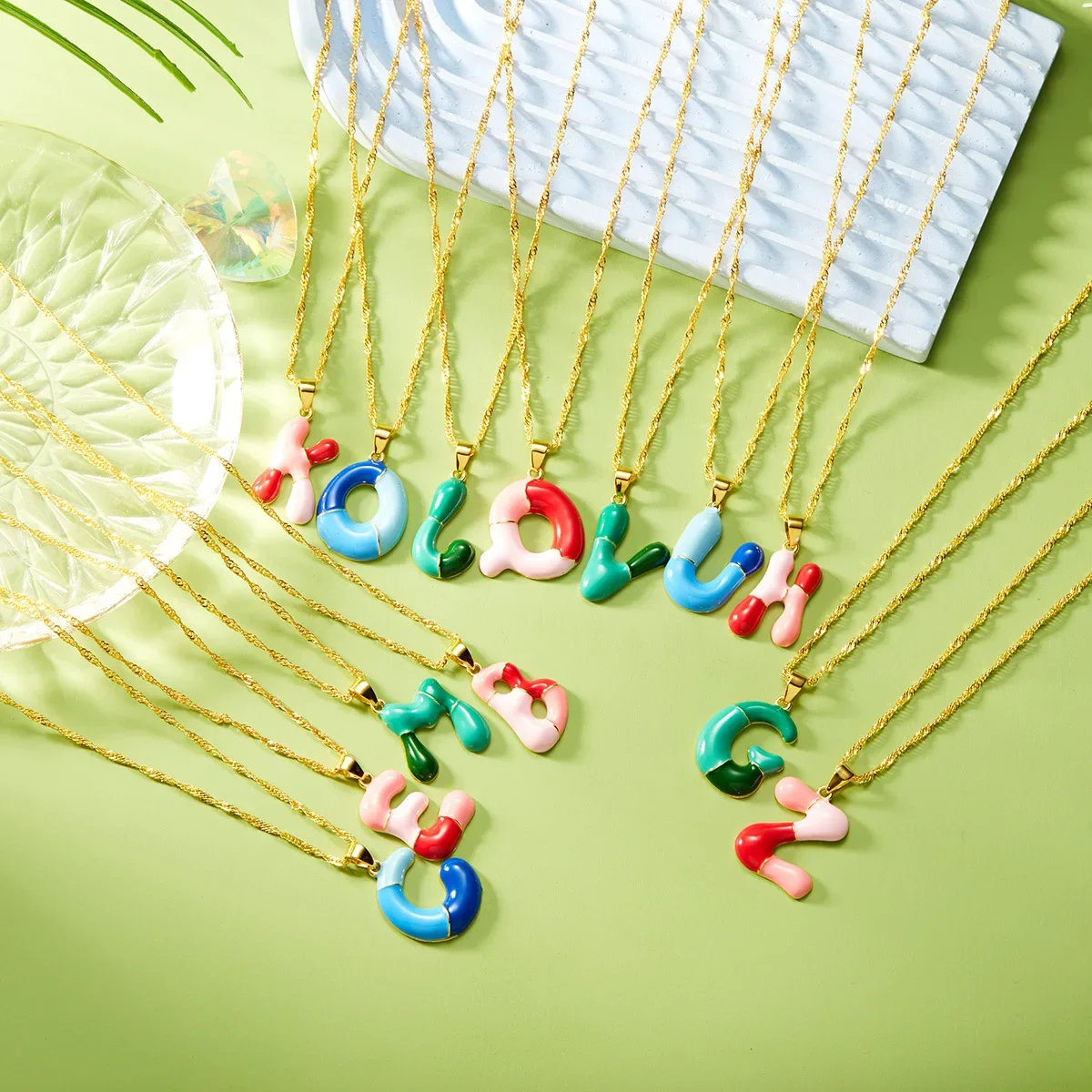 Colorful Dopamine Initial Letter Necklaces For Women Stainless Steel Gold Color Chain Choker Charms Letter Necklace Boho Jewelry