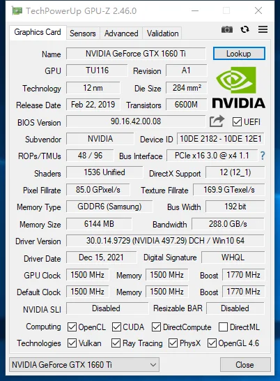 MLLSE GTX 1660Ti 6GB Graphics Card GDDR6 192 Bit PCI-E 3.0×16 8Pin NVIDIA GPU Gtx 1660ti Gaming Video Card Placa De Vide