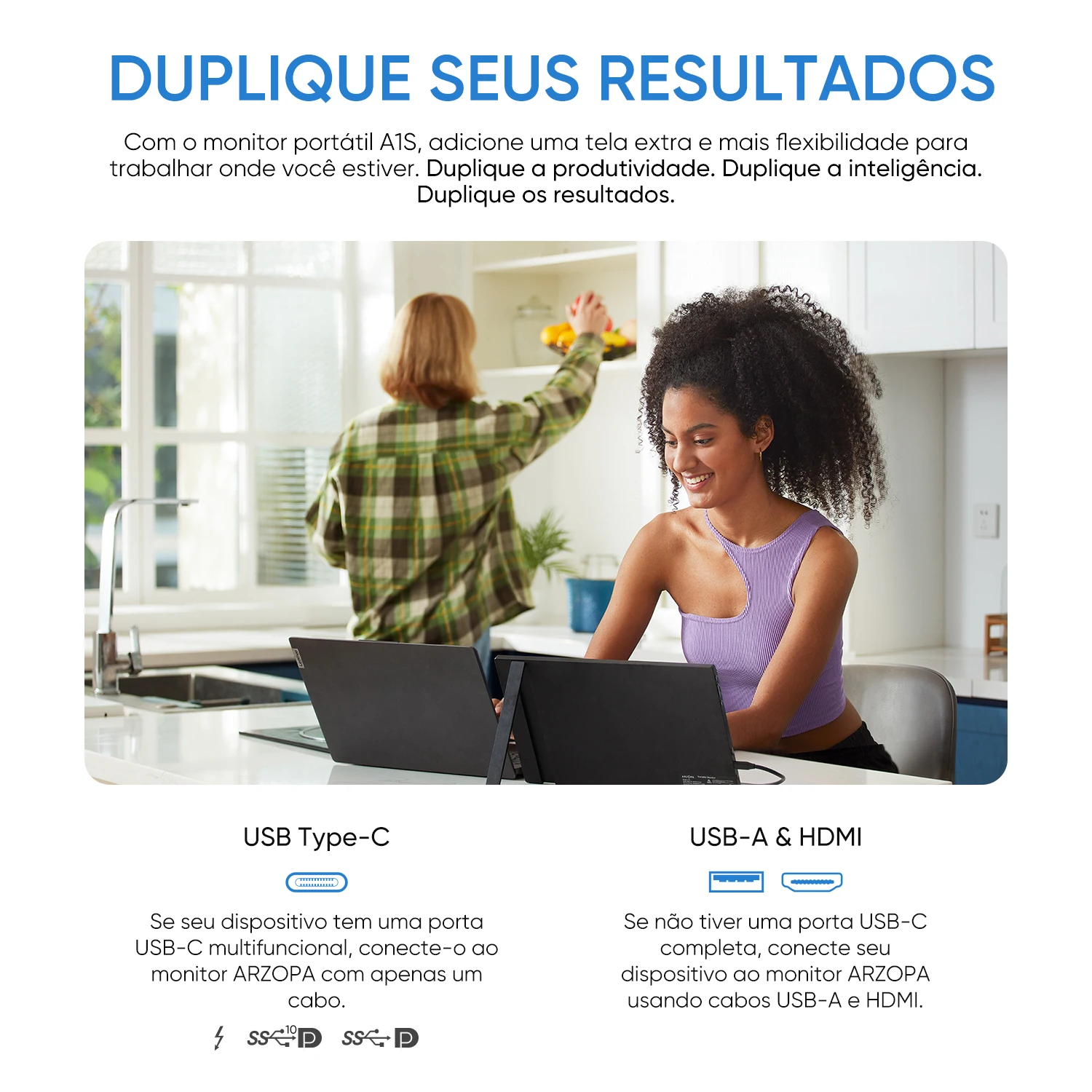 Monitor portátil ARZOPA 14,0 ''1080P FHD IPS com segunda tela externa USB C HDMI para Mac, laptop, PC, switch, PS, Xbox, A1S