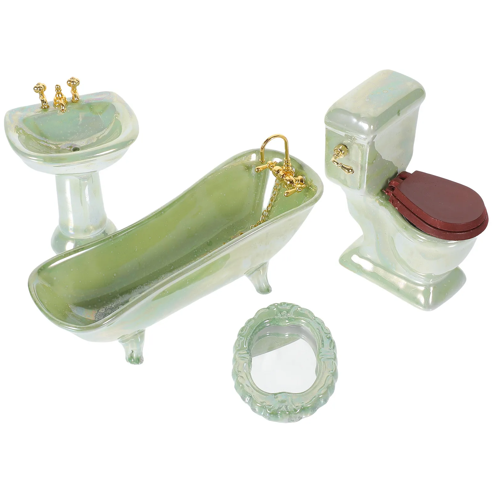 

1 Set Miniature Bathroom Furniture Light Color Ceramic Bathtub Toilet Wash Basin Compact Accessories for Dollhouse Decor