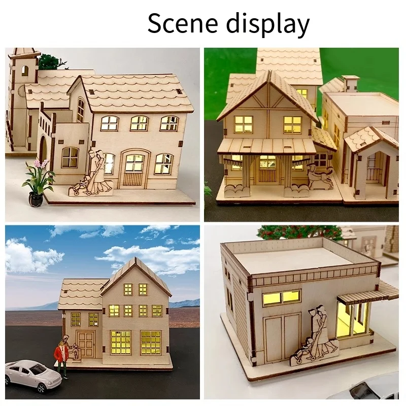 Modello di puzzle in legno 3D Natale LED Luce Casa in legno Cabina luminosa per la decorazione domestica Casa di tronchi Decorazione della finestra regalo fai da te