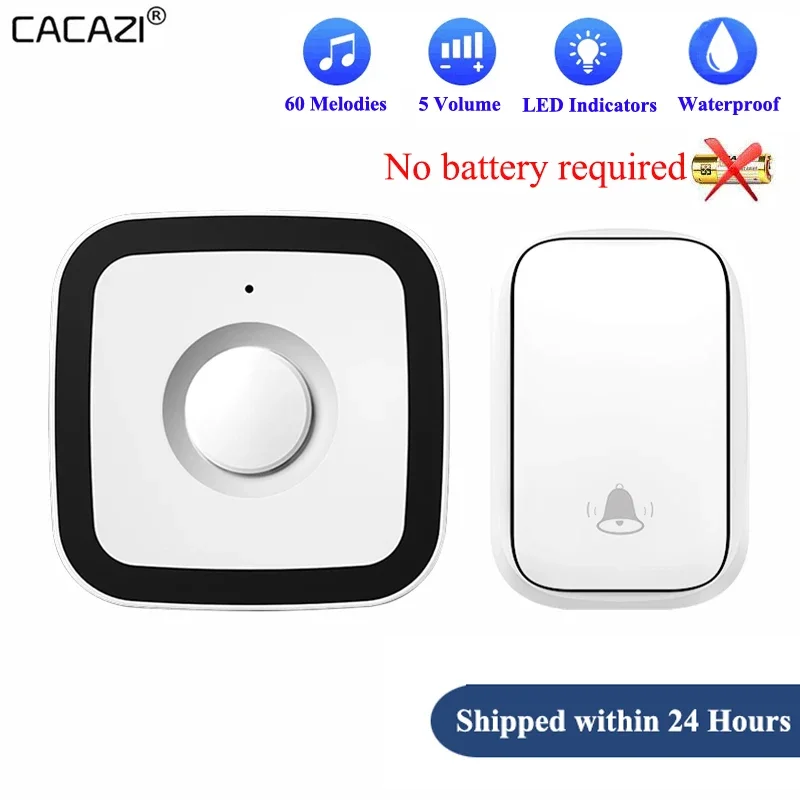 CACAZI Newest Home Wireless Doorbell 60 Songs 110DB 150M Waterproof Remote Smart Calling Bell with US EU UK Plug(Black&White)