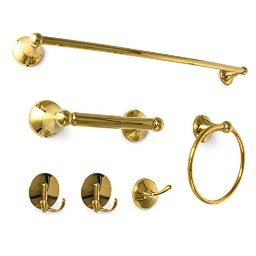 

6PCS Gold Bathroom Hardware Set Electroplated Gold Stainless Steel Wall Mounted Towel Bar 24 Inch Adjustable Expandable Toilet