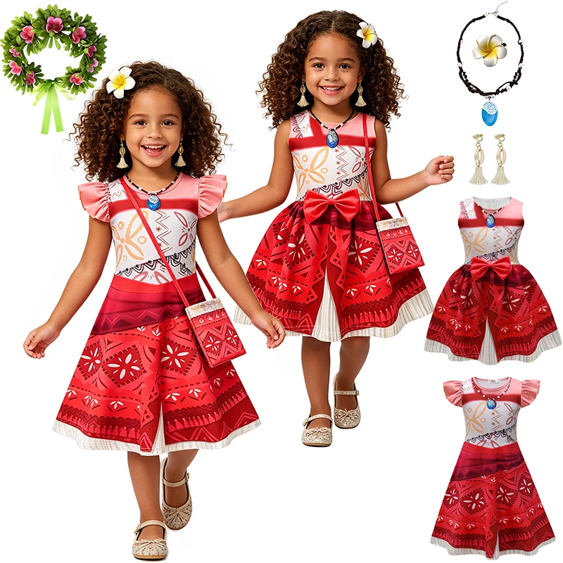 Tribal Princess Moana Fancy Girl Dress Halloween Cosplay Birthday Party Children's Costume Beach Vacation Kids Holiday Sundress