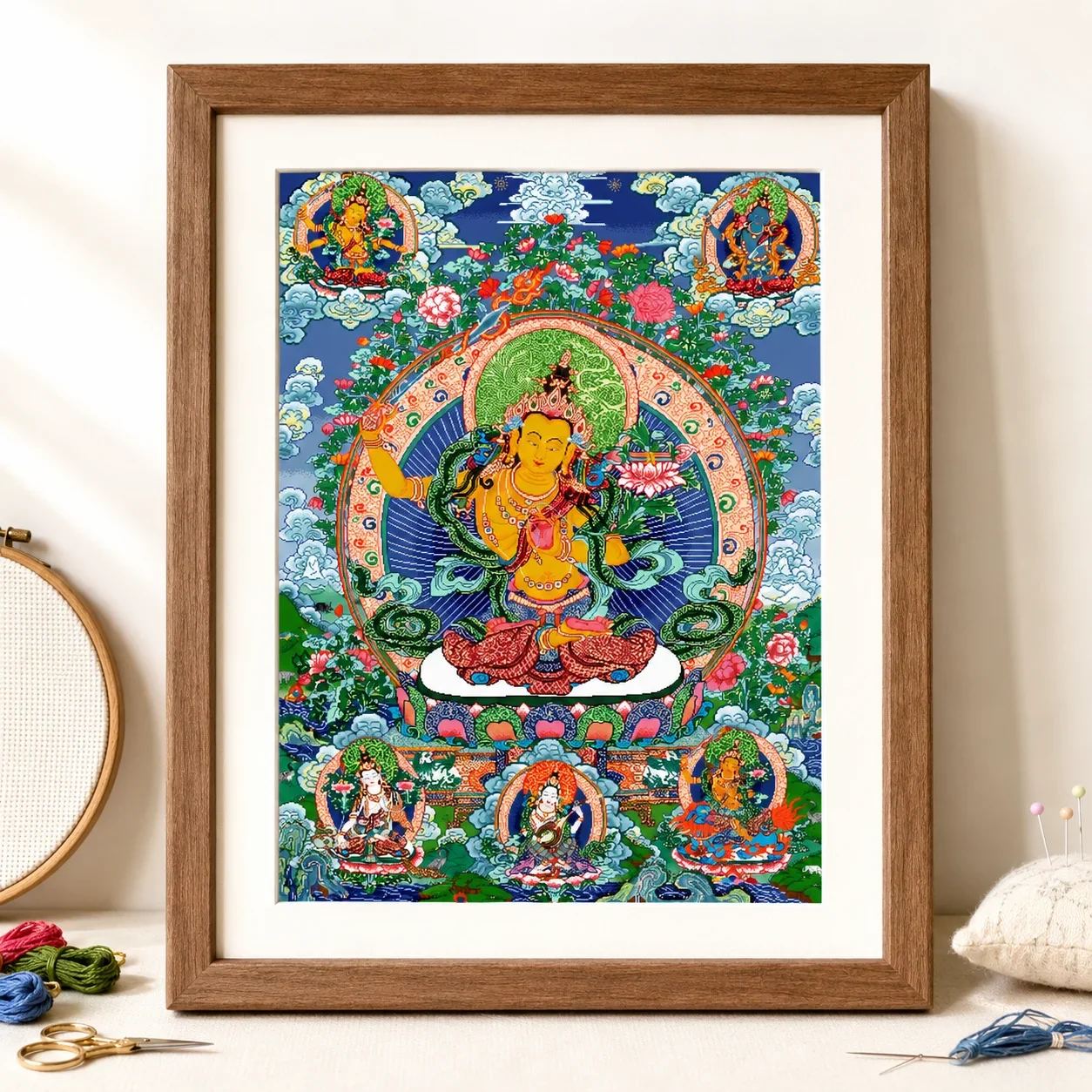 [ZZ7288-Thangka Manjushri] Stamped Cross Stitch Kit 11/14/16/18CT Pre Printed Canvas Cotton Thread DIY Embroidery for Wall Decor