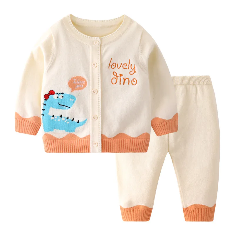 2Piece Spring Autumn Baby Girl Clothes Toddler Boy Clothing Korean Casual Cartoon Knit Cardigan Coat+Pants Newborn Set BC1896