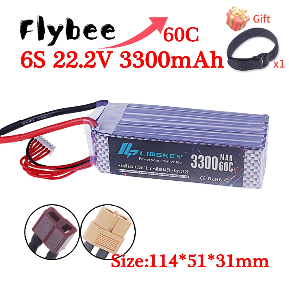 

60C Max 6S 3300mah 22.2V Lipo Battery RC Racing Car Boats Airplane Drone Parts Accessories With XT60 Deans T Plug 22.2V Battery