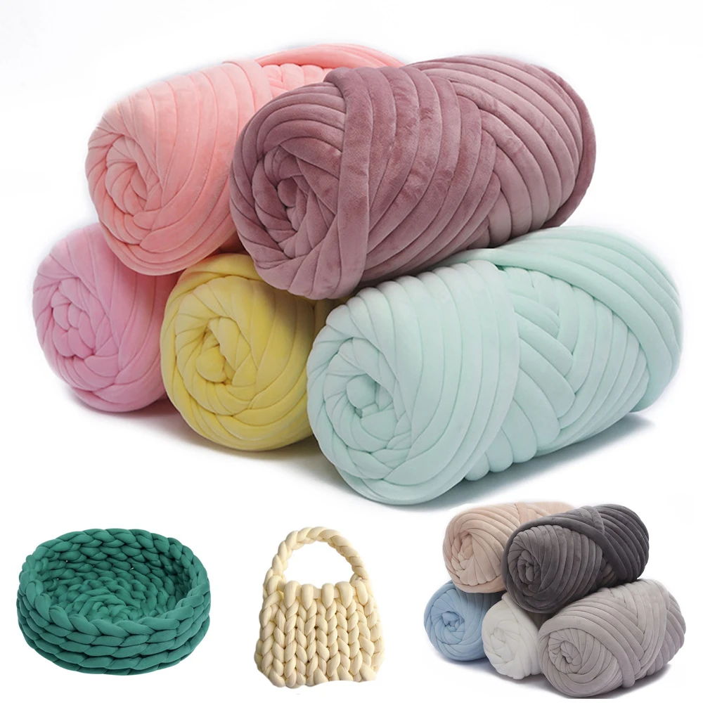

500G Super Velvet Chunky Yarn Thick Cored Cotton Wool Tube Yarn for DIY Blanket Hat Bulky Arm Roving Handwork Knitting Spin Yarn