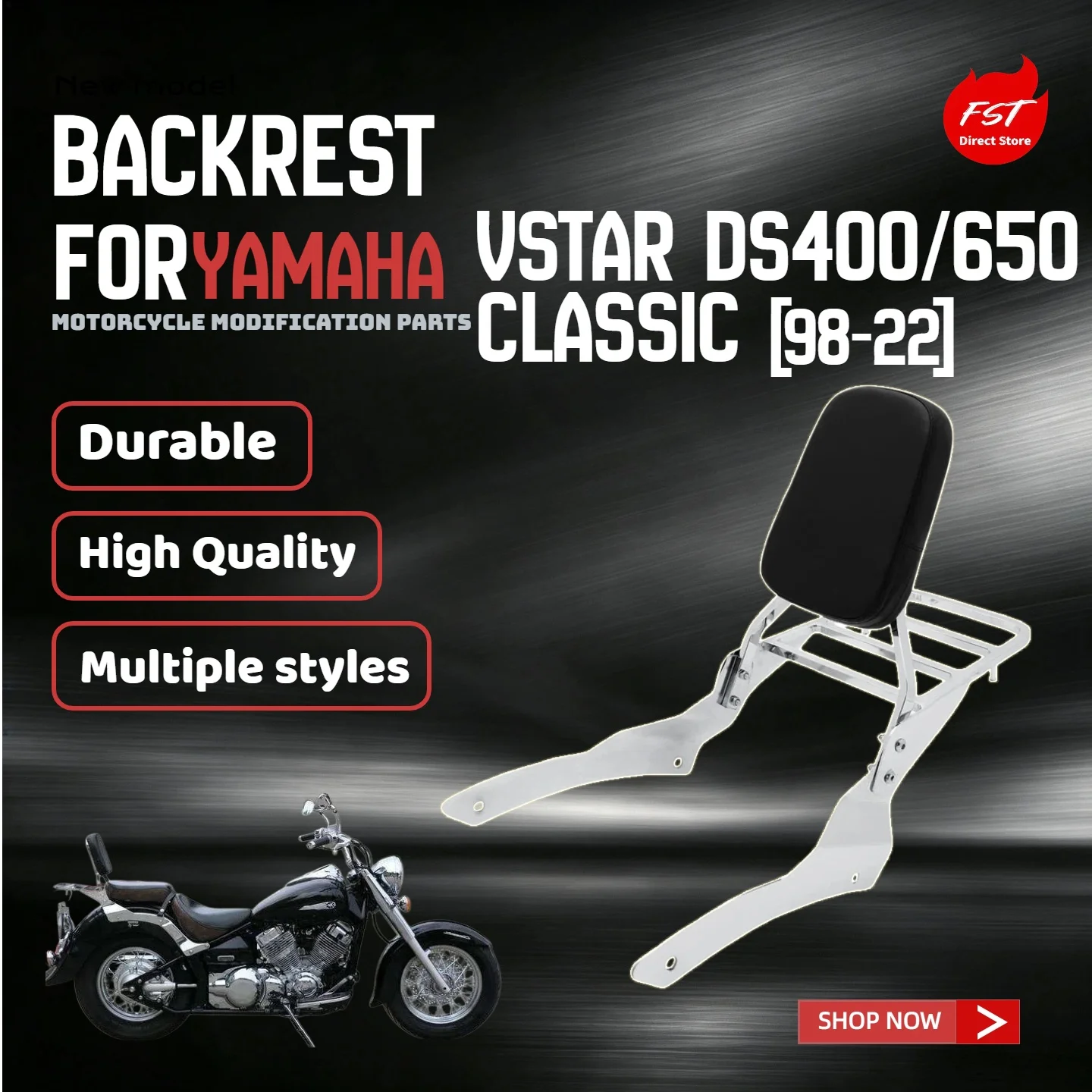For YAMAHA VSTAR DS400/650 Classic 98-22 Backrest & Luggage Rack Mod Parts