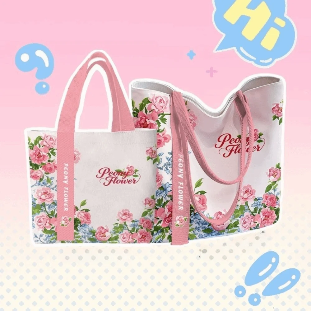 Portable Floral Canvas Tote Bag Reusable Lightweight Commute Handbag Large Capacity Shopping Bag For Work