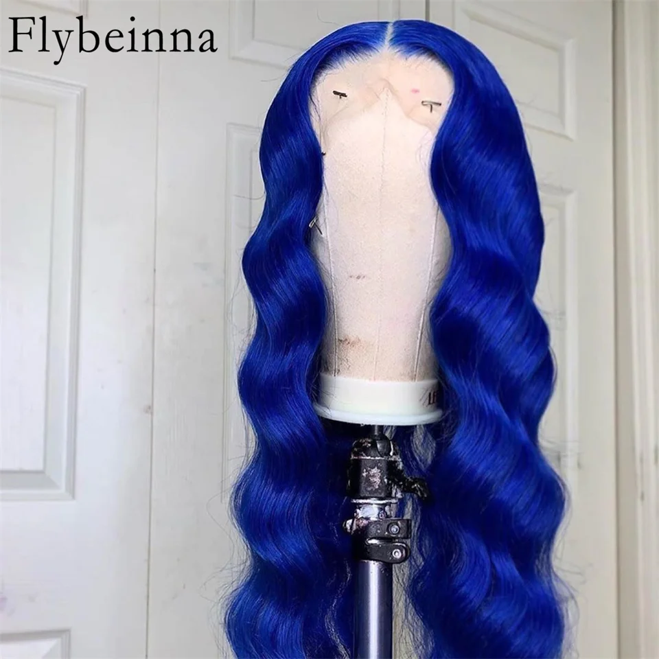 13x6 สีดําโปร่งใสลูกไม้ด้านหน้าวิกผม Pre Plucked 13x4 Deep Wave Blue Human Hair ความหนาแน่น 200% ผมเด็ก