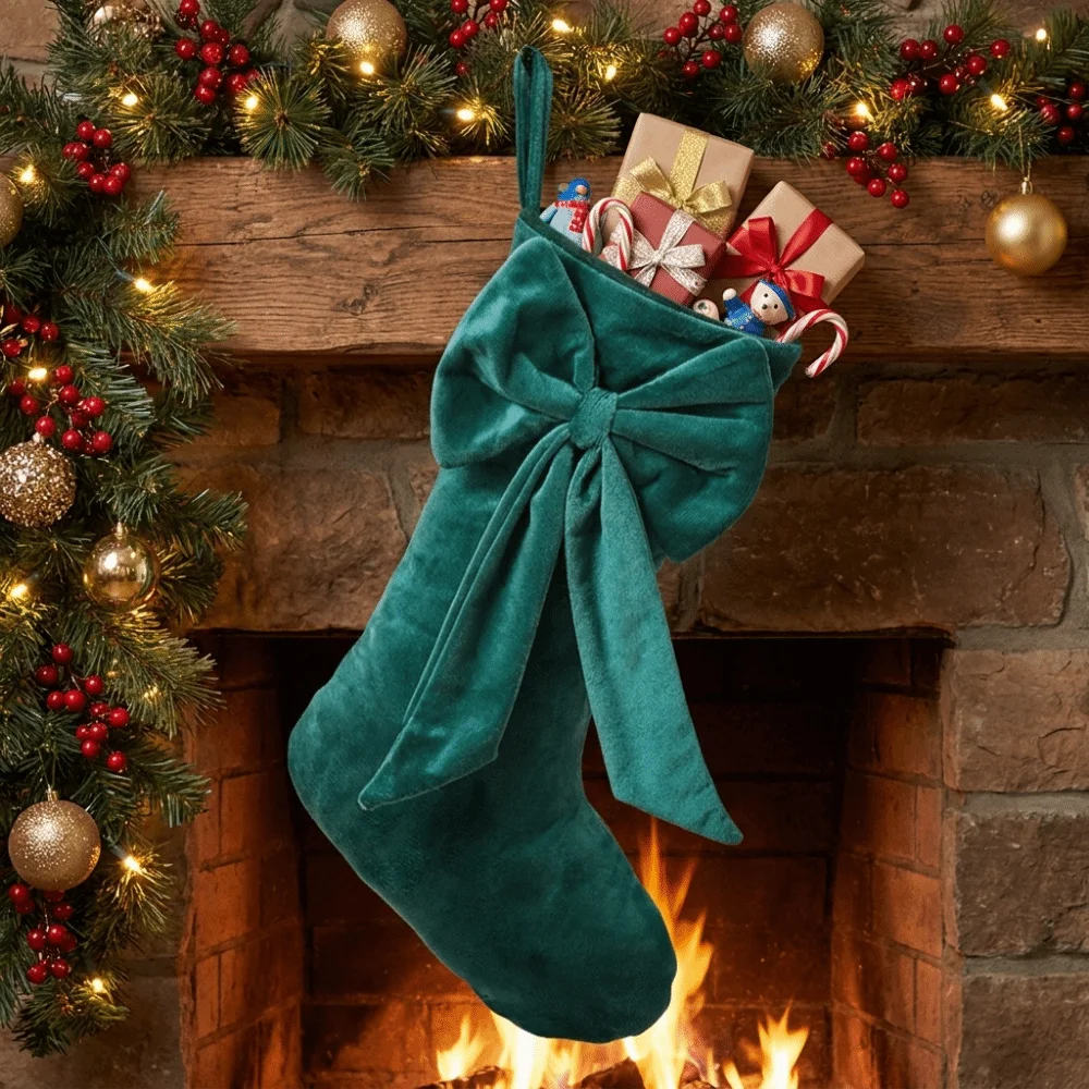 Meia de Natal de Veludo com Gr - Christmas Stocking Hanging avaliação e preço