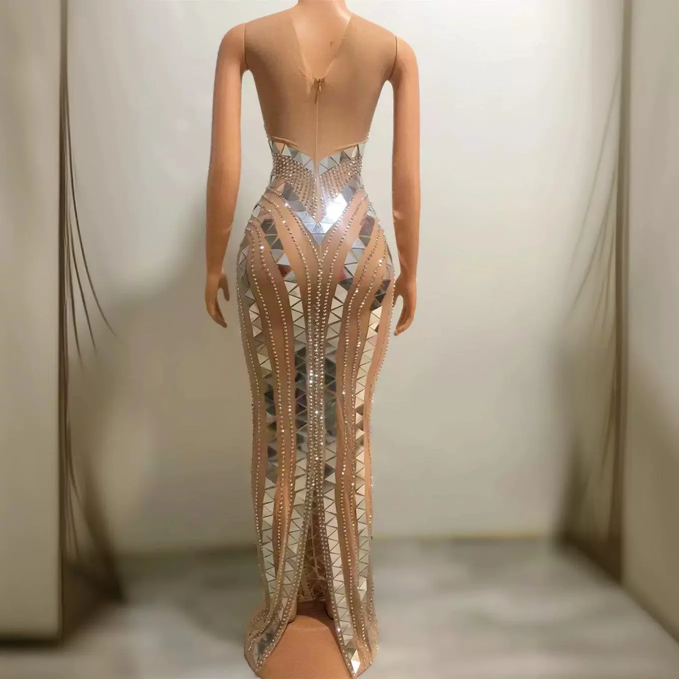 

Sexy mesh hot diamond dress hollow perspective slim dress evening dress stage performance